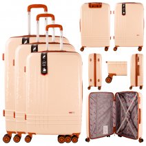VS-1002 BEIGE SET OF 3 TRAVEL TROLLEY SUITCASES