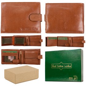 1007 TAN REAL ITALIAN LEATHER WALLET BOX OF 12