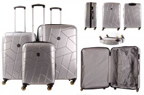 5164 SILVER SET OF 3 TRAVEL TROLLEY LUGGAGE SUITCASE