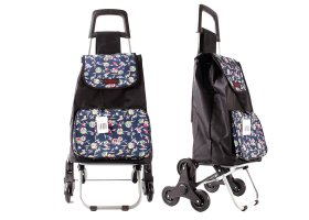 6960/W NAVY FLORAL PATTERN SHOPPING TROLLEY