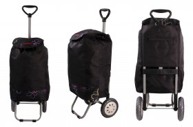 6957/W BLACK WITH MIDNIGHT FLOWERS SHOPPING TROLLEY