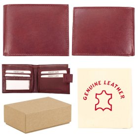 S-082 BURGUNDY LEATHER WALLET BOX OF 12