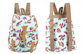 2610 SNOW BLUE ALPHABET CANVAS BACKPACK WITH 2 FRONT POCKETS