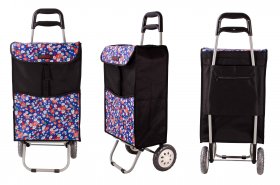 6961/S BLACK WITH BLUE FLORAL 2 WHEEL SHOPPING TROLLEY